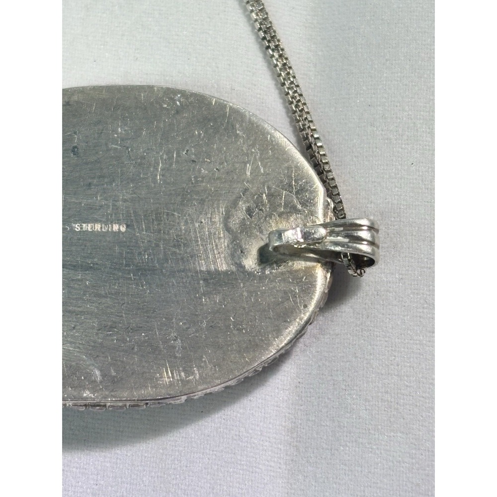 Beautiful Sterling Silver Copper Turquoise Oval Pendant and 16 Inch Chain - Picture 3 of 11